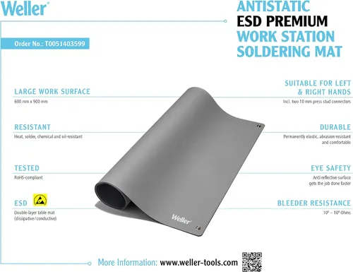 Vista 9 de Weller Tapete ESD, gris 900 x 600 - T0051403599