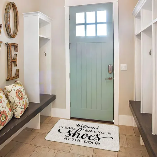 Vista 2 de Mingnei Tapete de bienvenida para la entrada del hogar, sin zapatos, para entrada de casa, 30 x 17 pulgadas