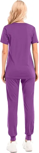 Vista 7 de Conjunto de uniformes médicos para mujer, conjunto de uniforme de enfermera, conjunto de trabajo al aire libre, conjunto de ropa quirúrgica elástica