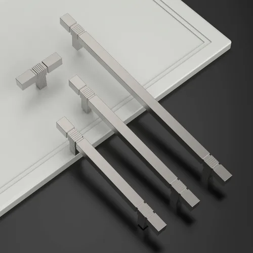 Vista 6 de Asidrama - Paquete de 6 manijas de gabinete de cocina color níquel satinado cepillado de 3.75 pulgadas (96mm), tiradores para gabinete, accesorios