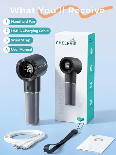 Vista 8 de Ventilador portátil de mano, mini ventilador potente recargable de Negro