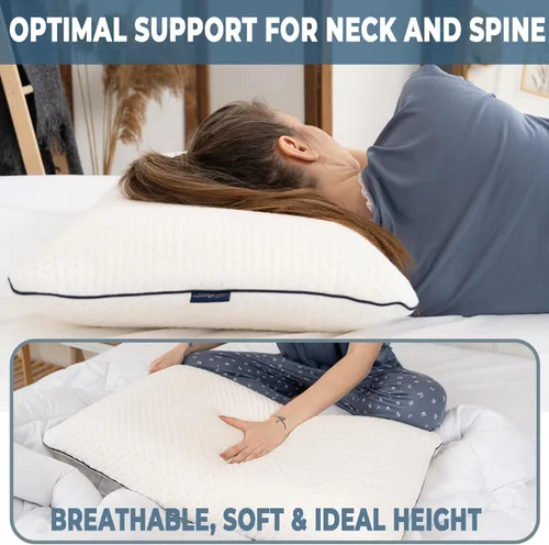 Vista 3 de alkamto Almohada de espuma viscoelástica de 27.5 x 18 pulgadas, almohada ergonómica de apoyo para el cuello, certificada Oeko-Tex, funda
