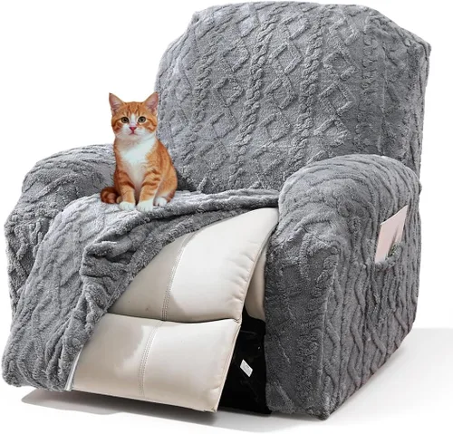 Vista 12 de vctops 6 Piezas Fundas de Sofá Reclinable Loveseat de Felpa con Jacquard Geométrico Suaves Peludas Esponjosas Protector de Muebles Antideslizante