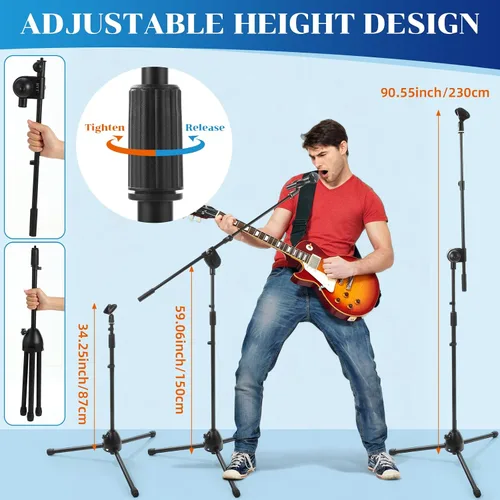 Vista 2 de Relaxweex 6 soportes universales para micrófono, trípode para piso, brazo de brazo, altura ajustable de 34 a 90.5 pulgadas, con bolsa de transporte