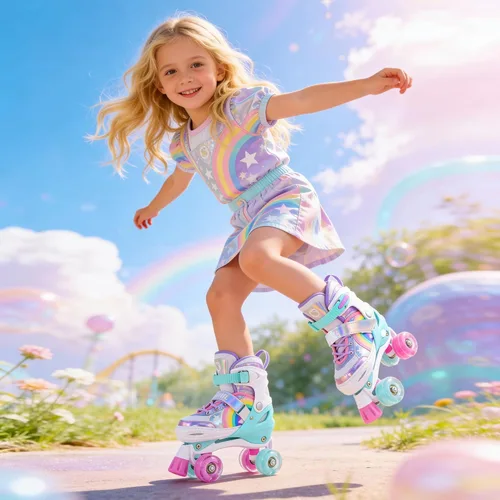 Vista 4 de SULIFEEL Rainbow Unicorn - Patines ajustables de 4 tamaños para niñas y niños de 3-5, 5-8, 6-12 años, patines para interiores y exteriores
