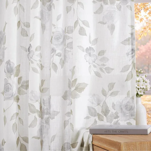 Vista 12 de Cortinas de lino natural mezclado semitransparentes con pestaña trasera para sala de estar, cortinas de lino texturizado estilo bohemio para filtrar