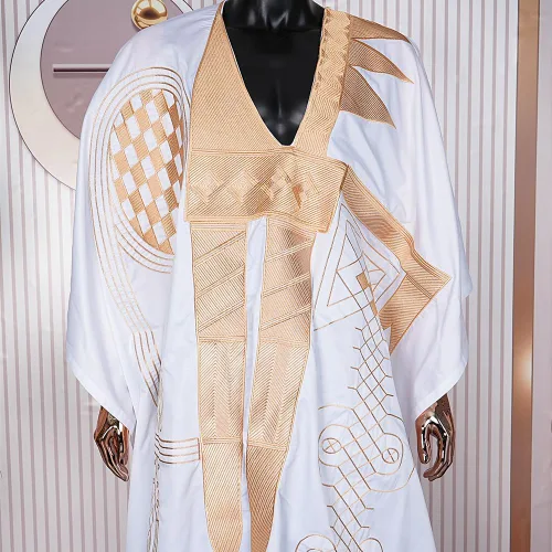 Vista 2 de HD Ropa africana tradicional para hombres Nigeriano Agbada Bordado Bazin Boubou Outfit