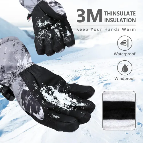 Vista 3 de Guantes de esquí, guantes de nieve impermeables y transpirables más cálidos para clima frío, se adaptan tanto a hombres como a mujeres, para padres