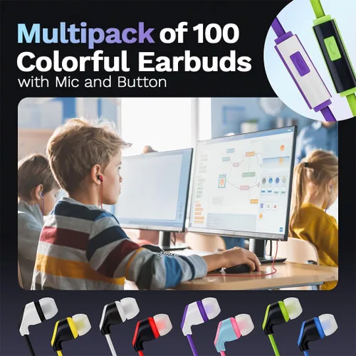 Vista 3 de Paquete de 100 auriculares USB C con cable con micrófono, auriculares intrauditivos tipo C para Chromebooks, iPads con USB-C, MacBook, tabletas