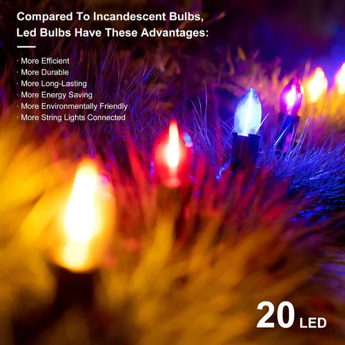 Vista 3 de C9 Luces de camino de Navidad para exteriores, 24.2 pies, 20 luces LED con estacas, luces de camino de Navidad impermeables conectables para patio