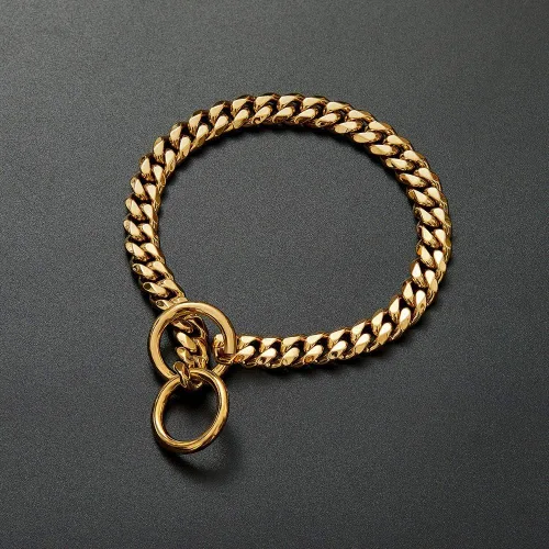 Vista 5 de Collar de perro de eslabones cubanos dorados para perros pequeños a grandes, bonito collar