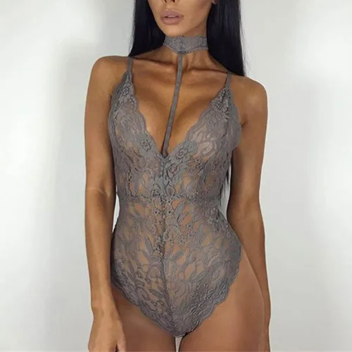Vista 2 de CamisÃ³n para mujer, ropa de dormir sexy, ropa interior de encaje, ropa interior para dormir, overol de lencerÃ­a sexy, overol (gris, M)