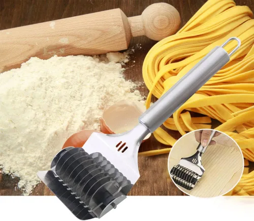 Vista 6 de Cortador de fideos de acero inoxidable y rodillo de celosía, máquina para hacer espaguetis para pasta, cortador de masa de mano, máquina de prensado