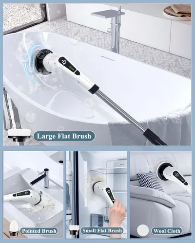 Vista 3 de Limpiador eléctrico giratorio para limpiar el baño: limpiador de ducha eléctrico inalámbrico - Cepillo de limpieza eléctrico para bañera de azulejos