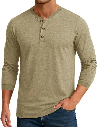 Vista 15 de Cotrasen Camisas Henley de Manga Larga para Hombre Camisetas de Algodón con 3 Botones Tops Casuales Básicos de Moda