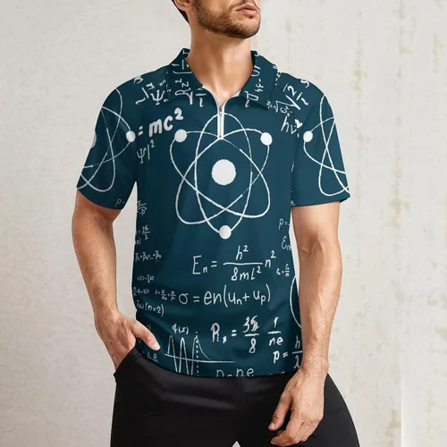 Vista 2 de Camiseta polo de fórmula de física y ciencia matemática para hombre, casual, manga corta, con cremallera, para deportes, golf, entrenamiento