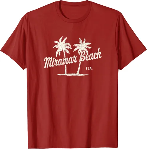Vista 61 de Miramar Beach Florida Vintage 70s Palm Trees - Camiseta gráfica, Azul / Patchwork, S