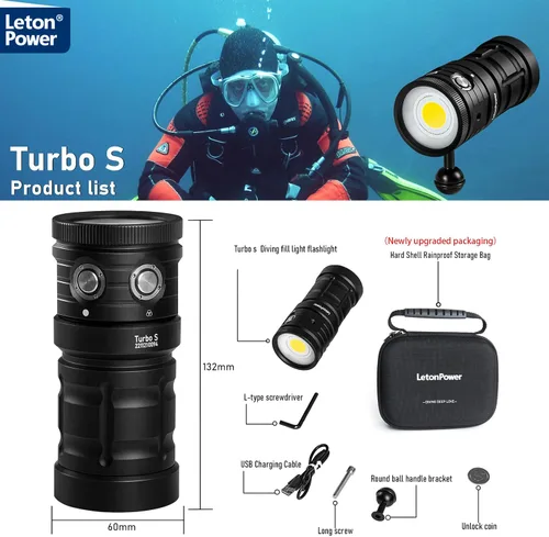 Vista 7 de Luz de buceo, LetonPower TS S 10000Lumens 3,280.8 ft luz de video subacuática, linterna de buceo, linterna impermeable con carga tipo C para Turbo S