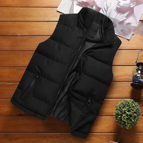 Vista 2 de Chaleco de invierno para hombre de forro polar difuso Sherpa sin mangas ligero cárdigan acolchado abrigo