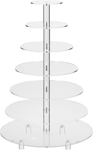 Vista 10 de Jusalpha Soporte redondo de acrílico para cupcakes de 5 niveles, soporte para postres, torre para cupcakes 5RF (5 niveles con base)