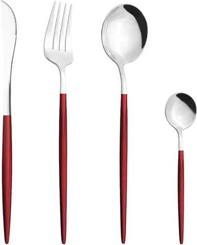 Vista 19 de Juego de cubiertos Cuchillo de cena Postre Tenedor Cuchara Juego de vajilla de acero inoxidable Vajilla de cocina 4 piezas Negro