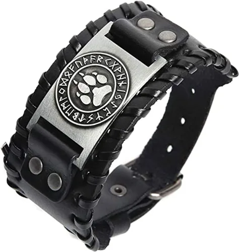 Vista 3 de Pulsera vikinga ajustable de runa nórdica vintage pulsera gótica para celta pagano