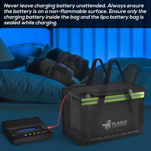 Vista 6 de FLASLD Large Fireproof Lipo Bag for 100Ah Lithium Battery Storage and Charging, 14 x 7.8 x 9.5in Waterproof Box for Documents and Valuables