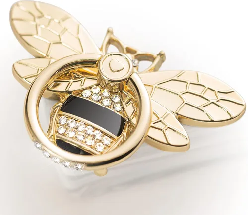 Vista 11 de Allengel Soporte para anillo de teléfono con cristal de abeja, bonito soporte de anillo de teléfono para iPhone o teléfono inteligente, dorado