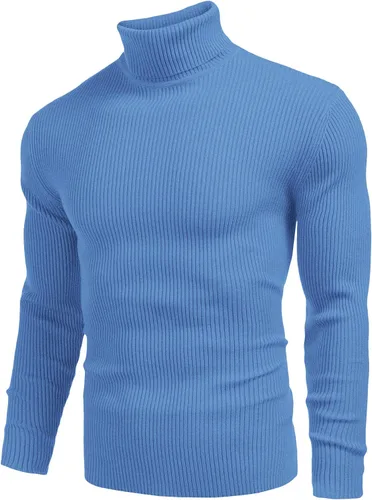 Vista 2 de COOFANDY - Suéter de punto para hombre, acanalado, entallado y con cuello de tortuga