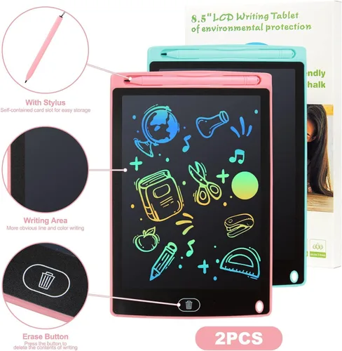 Vista 3 de Tableta de escritura LCD, 2 paquetes de almohadillas de dibujo para niños de 3, 4, 5, 6 años, 8.5 pulgadas, líneas coloridas, garabatos, juguetes