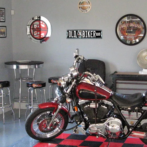 Vista 6 de Letrero de metal con texto en inglés "Old Biker Blvd", decoración de pared para el hogar, bar, garaje, 16 x 4 pulgadas