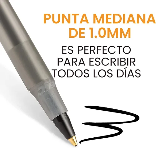 Vista 2 de BIC Round Stic Xtra Life - Bolígrafos negros de punta media (1.0mm), paquete de 10 bolígrafos de granel, barril redondo y flexible para escribir