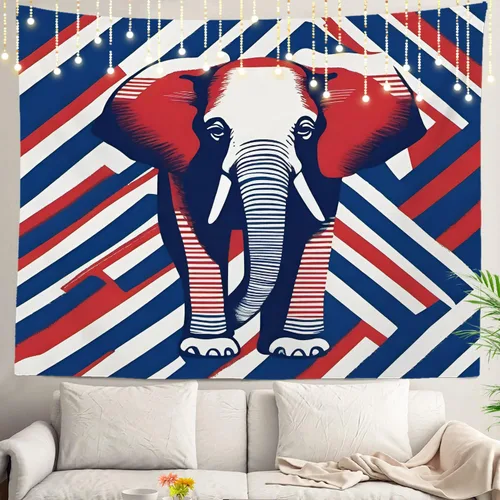 Vista 69 de Shrahala American Republican Elephant Tapestry, Red Navy Blue Striped Background Wall Hanging Hd Print Polyester Backdrop For Dorm Room Bedroom 30 X