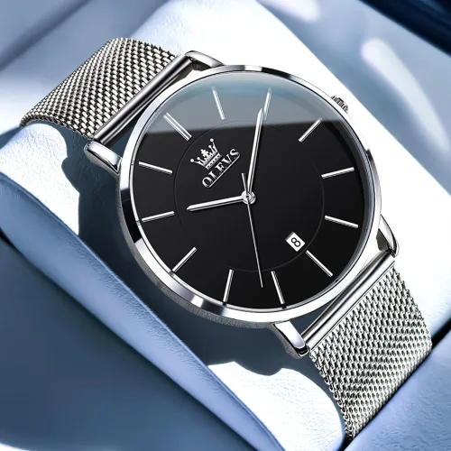 Vista 3 de OLEVS Mens Watches Minimalist Ultra Thin Fashion Casual Analog Quartz Date Watch Waterproof Slim Simple Big Face Dress Wrist Watch Leather Band for