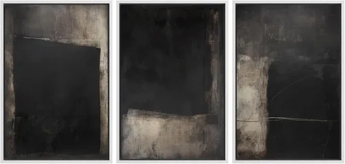 Vista 215 de SIGNFORD - Set de obras de arte en lienzo enmarcado para pared, ilustraciones abstractas de neblina del desierto en tonos neutros beige y marrón