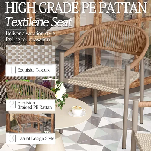 Vista 4 de TWT Juego de 4 sillas de patio, sillas de comedor apilables para todo tipo de clima, muebles de jardín de textileno transpirable para terraza
