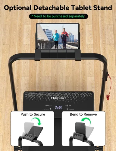 Vista 7 de FelFast Walking Pad Treadmill, 12% 5-Level Auto Incline, 2-in-1 Under Desk Foldable w/Remote Control, 12 HIIT Mode, 265 Lbs, 7.6 MPH Max, Portable