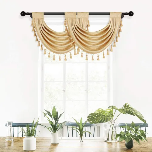 Vista 10 de ELKCA Cenefa Swag de Cascada de Chenilla Gruesa Beige para Sala de Estar Cortinas de Cenefa Pequeñas para Cocina, Paquete de 1
