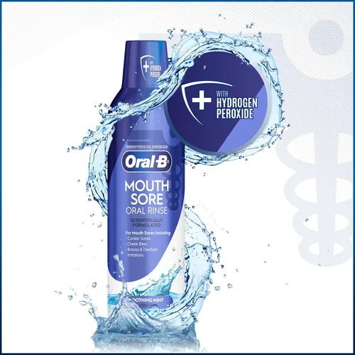 Vista 3 de Oral-B Enjuague bucal para dolores bucales, cuidado especial, enjuague bucal con peróxido de hidrógeno, 16 onzas líquidas, enjuague bucal sin alcohol