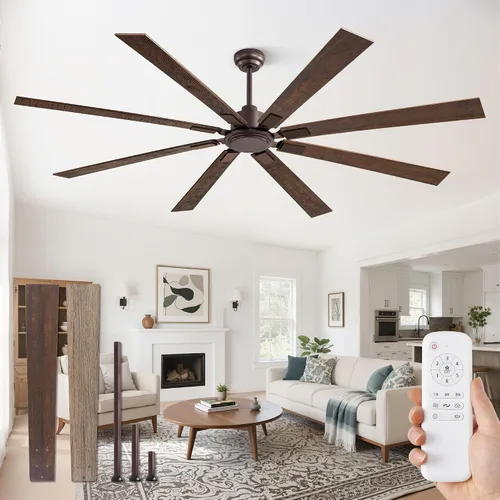 Vista 15 de Ventilador de techo de 62 pulgadas sin luz con control remoto, 8 aspas de motor CC reversible silencioso, 6 velocidades, temporizador, acabado Negro