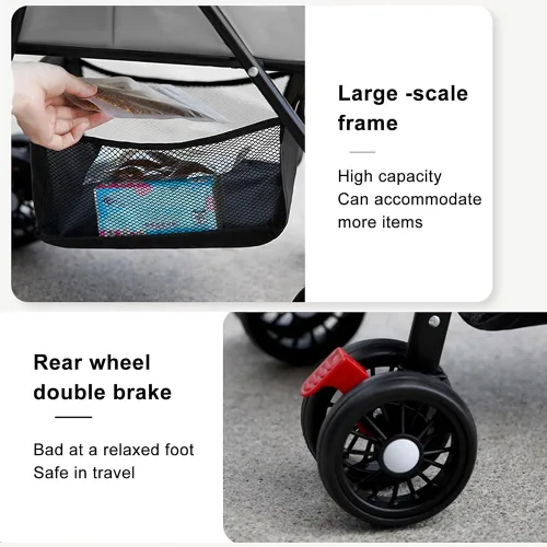 Vista 8 de Carriola de mascotas con canasta de almacenamiento y portavasos, cochecito plegable para perros, carriola plegable para gatos, carrito 3 en 1