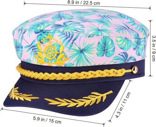 Vista 5 de KESYOO Sombrero de capitán bordado de marinero para mujeres y hombres, sombrero rosa de Almirante marino