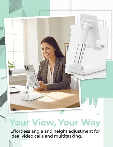 Vista 5 de Soporte para teléfono celular, soporte de teléfono celular ajustable en ángulo con almohadilla de silicona para escritorio, soporte de teléfono