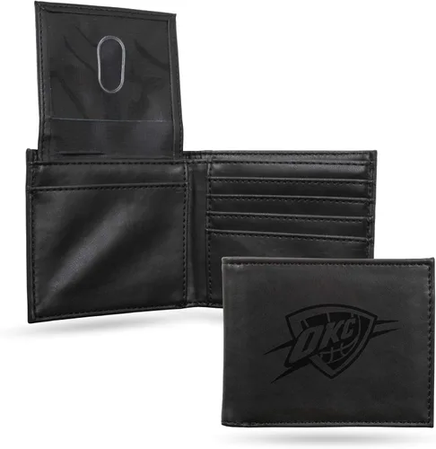 Vista 36 de Rico Industries - Cartera de diseño delgado con grabado láser de la NBA, cartera con grabado láser estilo billetera - Gran regalo Negro