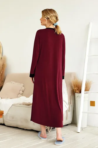 Vista 4 de Ekouaer Camisón largo para mujer con cuello en V, ropa de dormir de longitud completa con bolsillos