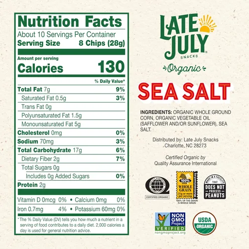 Vista 2 de Late July Patatas de maíz con sal marina orgánica, bolsa de 10.1 Oz