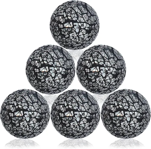 Vista 11 de Juego de 6 bolas decorativas de 2.4 pulgadas/2.4 in, esferas de mosaico pequeñas, orbes de vidrio, bolas decorativas para centro de mesa, tazones