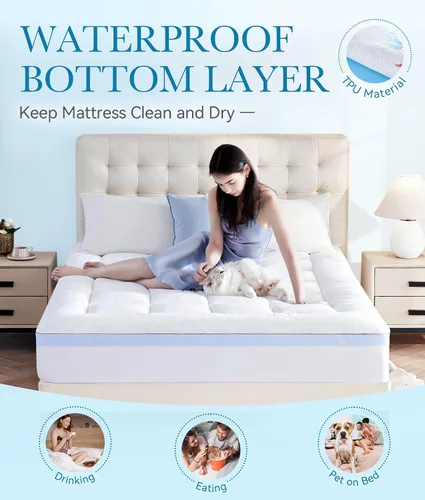 Vista 4 de BDEUS Cubrecolchón impermeable de doble capa de espuma viscoelástica de 3 pulgadas, tamaño individual, espuma viscoelástica de gel de 2 pulgadas más