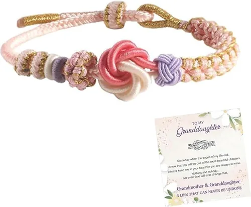 Vista 3 de Pulsera de nudo de cereza con texto en inglés «To My Granddaughter A Link That Can Never Be Undone», pulsera para nieta de la abuela, ajustable