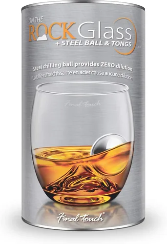 Vista 6 de Final Touch On The Rock Glass + bola de acero inoxidable y pinzas (GS349) Rolling motion circulates chilling ball around glass peak, chills